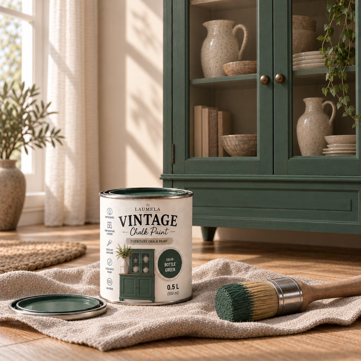 Laumela Vintage Bottle Green spalva perdažyta vitrina
