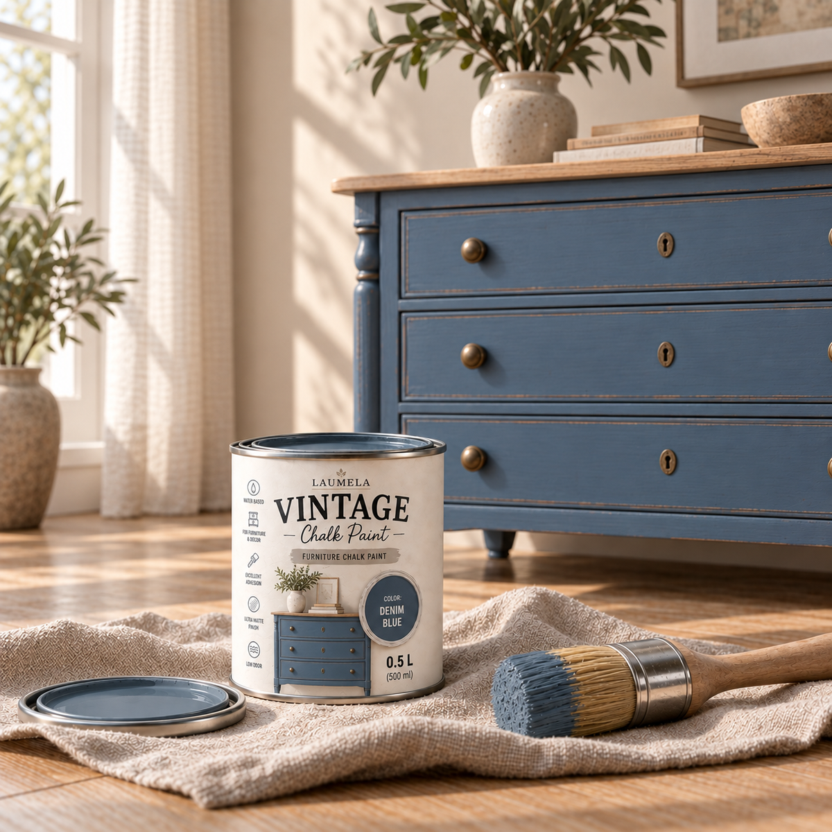 Laumela Vintage Denim Blue spalva perdažyta komoda