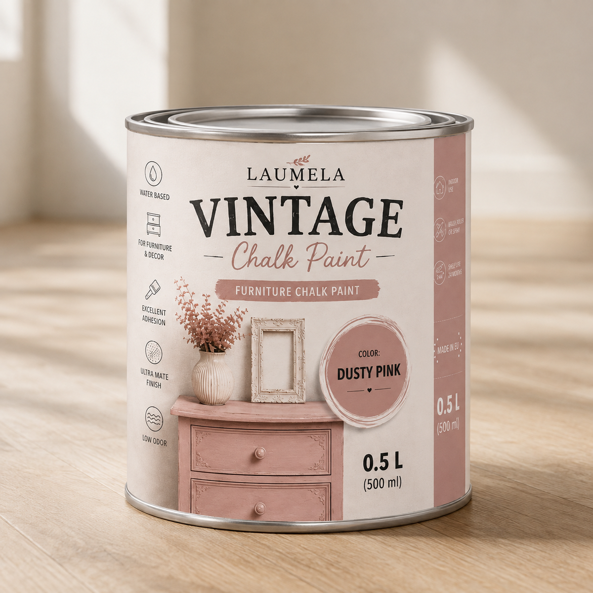 „Laumela Vintage“ kreidinių dažų 500 ml skardinė, spalva Dusty Pink